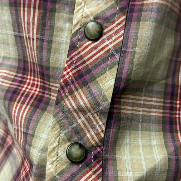 Indigo Star Vintage Button Down Shirt Short Sleeve Cotton Plaid BackRodeoPrint S - Picture 9 of 16